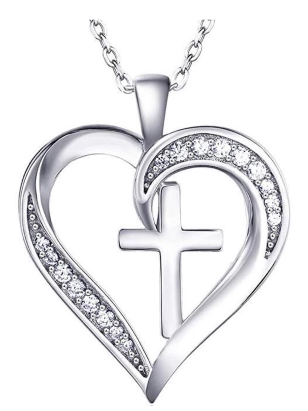 New Silver Heart & Cross Faith Pendant Necklace
